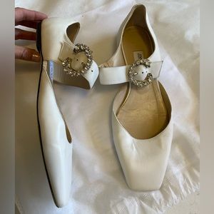 Jimmy Choo embellished ballet flats in white with rinestone C buckle